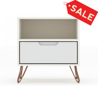 Manhattan Comfort 101GMC1 Rockefeller 1.0 Mid-Century- Modern Nightstand with 1-Drawer in White